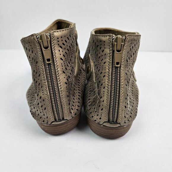 Corkys Franky Perforated Faux Leather Low Wedge Heel Sandal Metallic Gold 9 - Picture 6 of 10